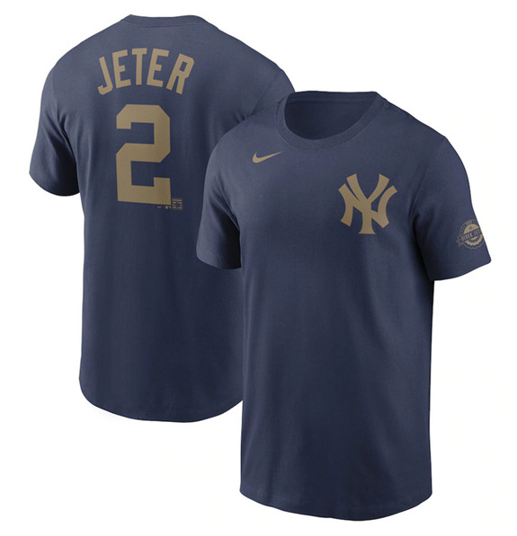 Men's New York Yankees #2 Derek Jeter Navy T-shirt